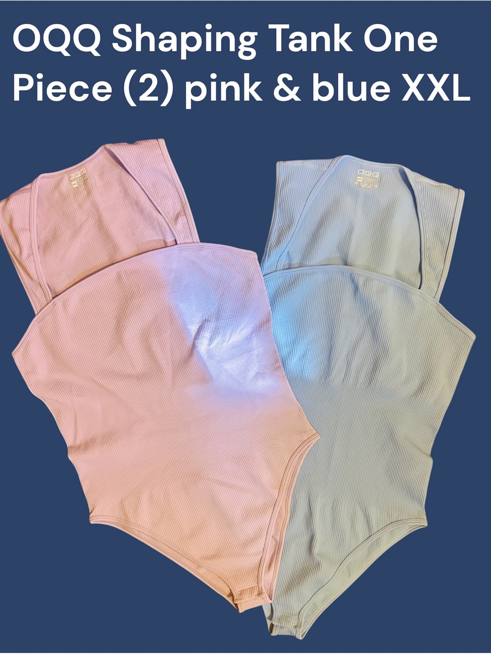 OQQ Shaping Tank One-Piece Bodysuits- Pink & Blue XXL